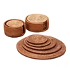 Set of rattan table mat and cup coaster