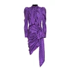 Purple Asymmterical high Neck Satin Polka dot Dress Occasion Dresses Women Party