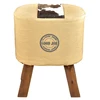 Mango Wooden Small Stool With Canvas and Hair On Leather Upholstery Ottoman.
