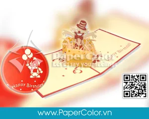the clown inside a gift box birthday popup greeting card, viet