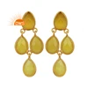 18K Gold Plated 925 Silver Genuine Yellow Chalcedony Designer Bezel Set Dangle Earrings Jewelry Manufacturer