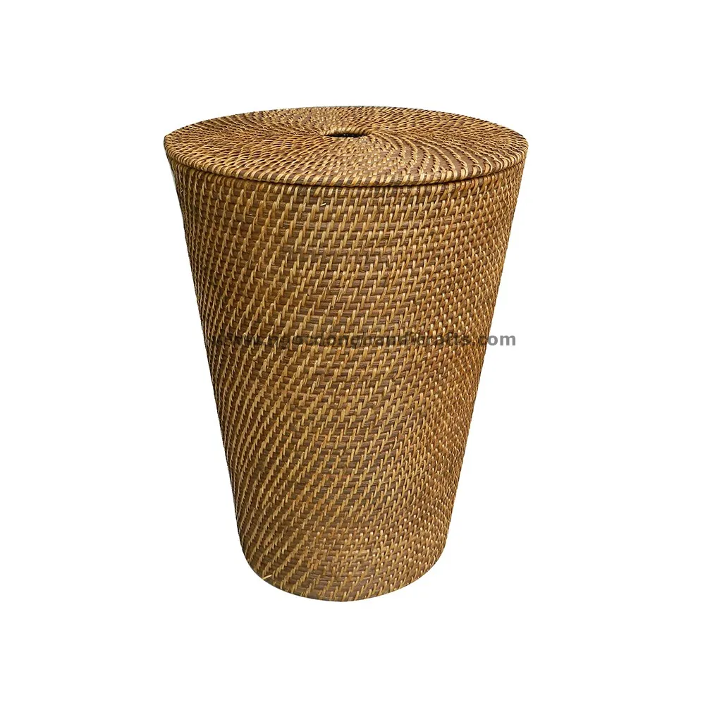 top quality convenient home decor round rattan laundry hamper