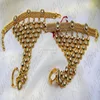 Traditional Bridal Wedding Wear 22kt Gold Plated Fine Kundan CZ Stone Studded Hand Chain Ring Bracelet