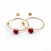 Good Looking Pink Fuchsia gemstone gold plated simple designer hoop stud earrings jewelry
