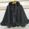 Soft Cashmere Shawl Cape Poncho with Fox Fur Trimming