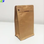Kraft paper stock flat bottom pouch coffee pouch with regular ziplock/pocket ziplock