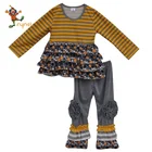 boutique 2019 new design dot stripe flower print spring girls ruffle long sleeve sets children girls outfits PGCC6219