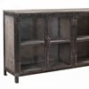Industrial & vintage Mango wood and iron antique finish living room furniture 4 glass doors wide sideboard