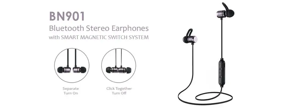 Wireless Bluetooth Headphone Earphones BN901 Featuring Magnetic Switch On/Off and Bluetooth Selfie Shutter IND - ANKUX.COM