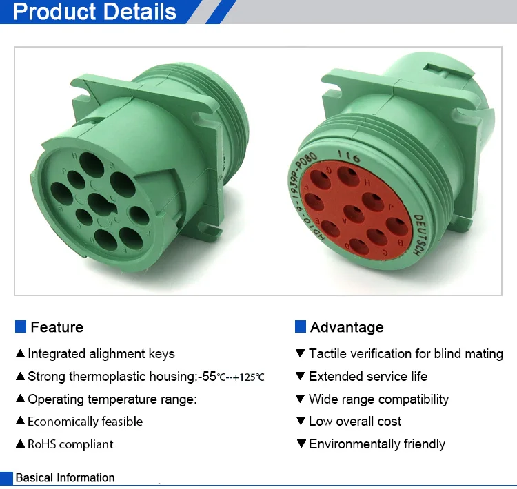 truck male female round deutsch 9 pin diagnostic connector plug