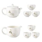 Handmade Ceramic China Kung Fu Tea Cup Pot Set with Flower Decor