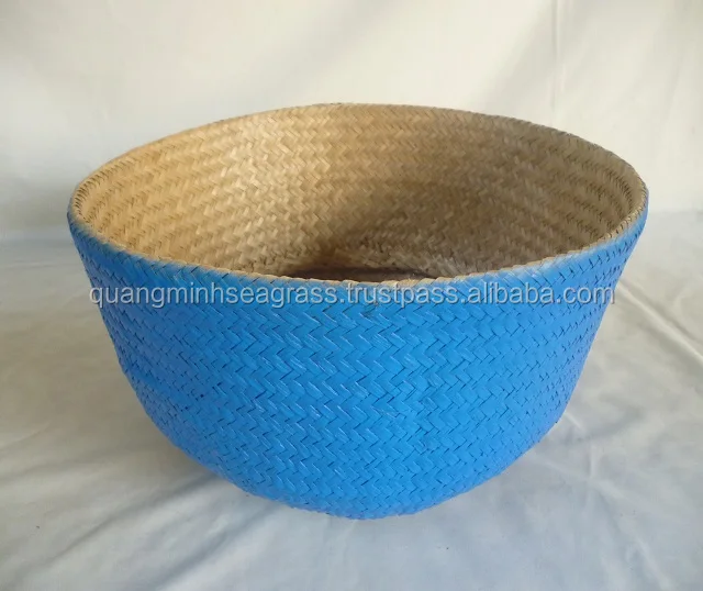 blue dipped seagrass belly basket high quality wicker fruit bag