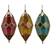 Hanging Pendent Moroccan Indian Lantern Antique Copper, Multicolor Patterned Glass Metal Tea Light Candle Holder