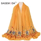 Newest Summer Women Scarf Cotton Flower Embroidery Shawl Scarf Hijab Wrap Headband Ladies Muslim Hijab Scarf