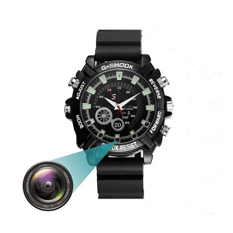 Прямая продажа с фабрики черный Скрытая шпион Смарт HD 1080 P ИК камера часы 16 Гб памяти Встроенный