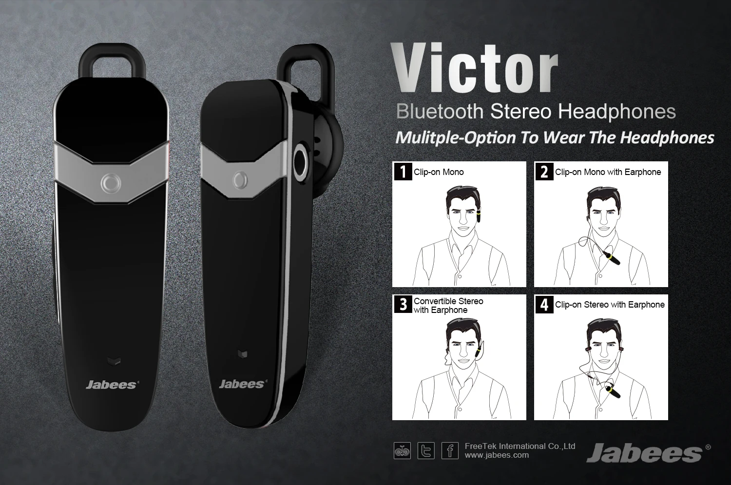3-in-1 Mono Earphone & Headphone Bluetooth Receiver Clip-on Convertible Wireless Headset 3.5mm Wired Earbud - ANKUX.COM