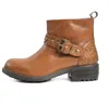 WOMEN'S TAN COLOR LEATHER BIKER STUDDED ANKLE BOOTS ON TPR SOLE