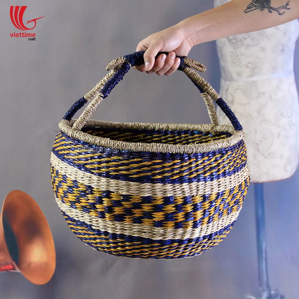 colorful seagrass bolga storage basket wholesale made in vietnam