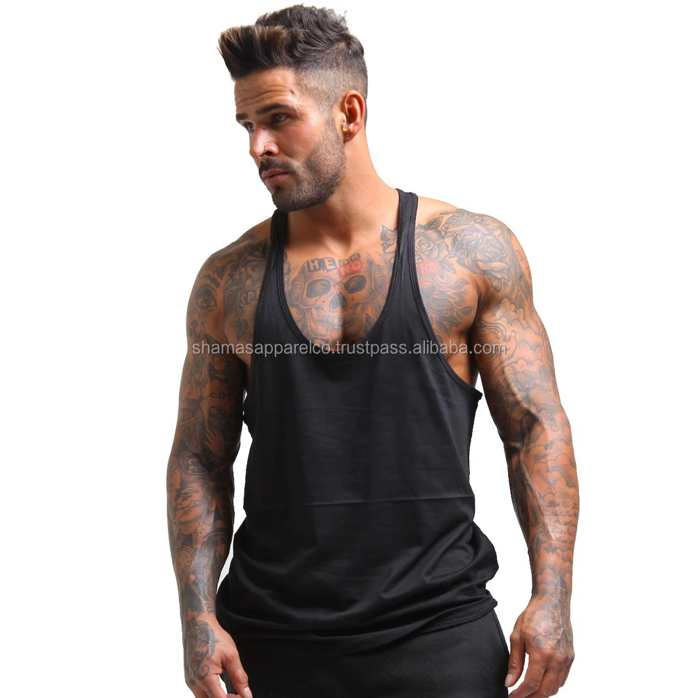 men"s big muscle gym black fitness custom t-back singlet for