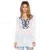 New beautiful long-sleeve hand embroidery ladies shirts new pattern custom high quality v-neck with long tassels casual wear top