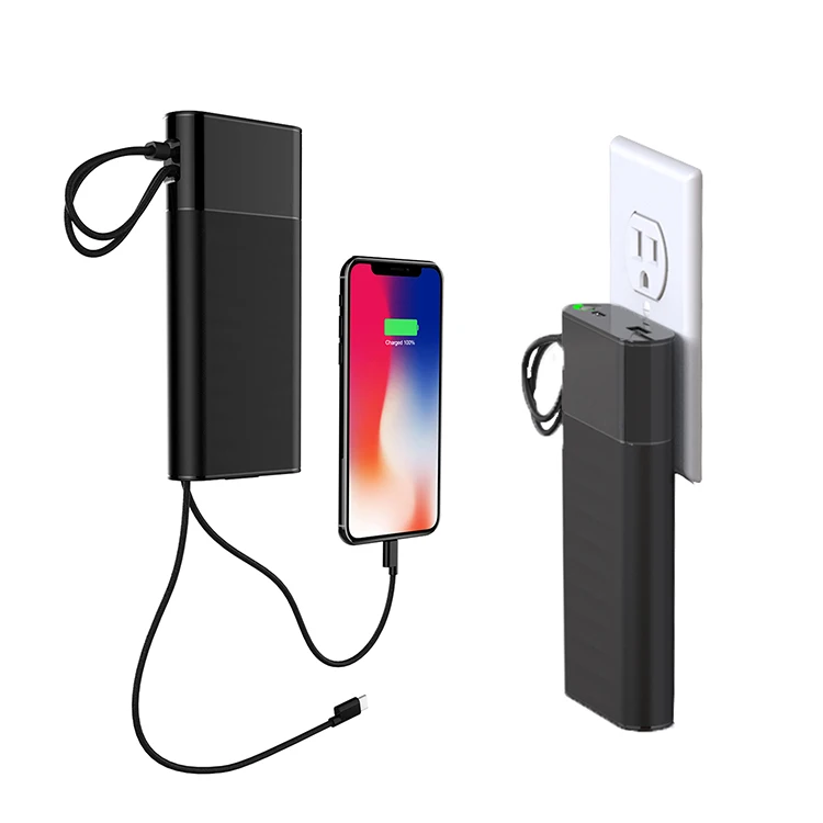 New Products 2025 AC plug Power Banks 20000mah PD18W Fast Charging Built-in 2 Charging Cables Lanyard Power Bank