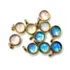 Small faceted Opal Round Circle pendants Gold or silver Drop Bezel Charm 12mm Gemstone Gold Rimmed Pendant