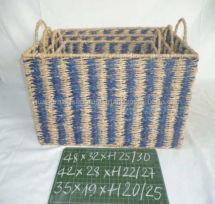 seagrass picnic basket stripes pattern wicker stationery basket