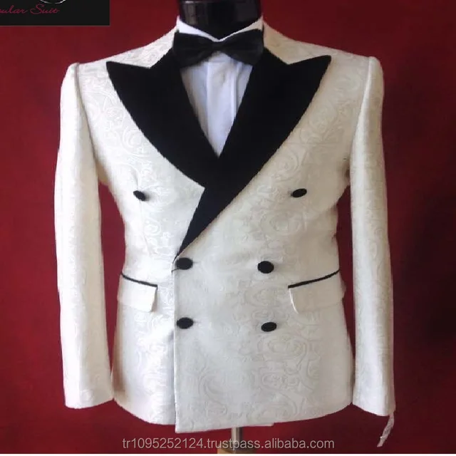 high neck 2 piece wedding suit man white and cream groom tuxedo