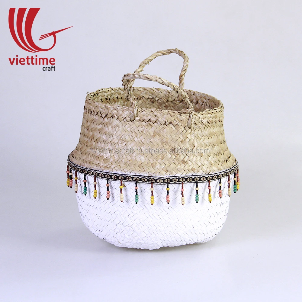 foldable home decor seagrass belly basket wholesale made in viet