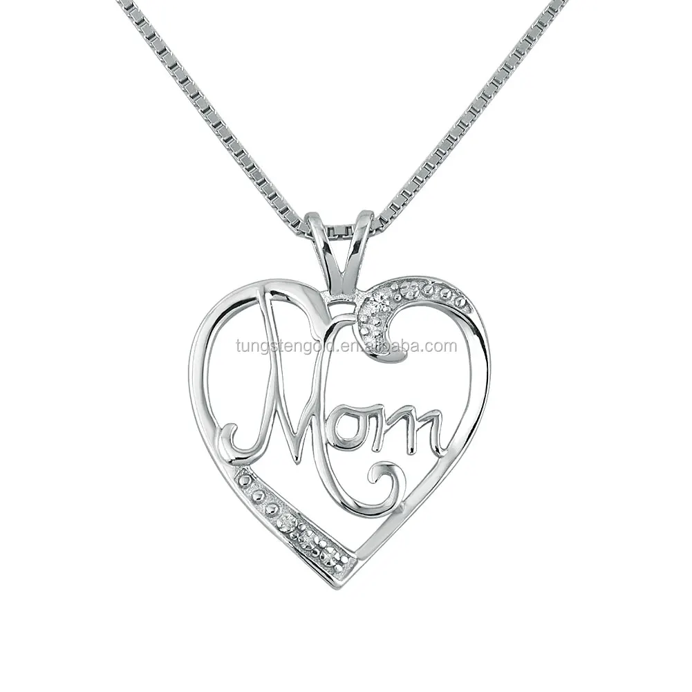 crystal heart pendant necklace mothers day gift silver jewelry