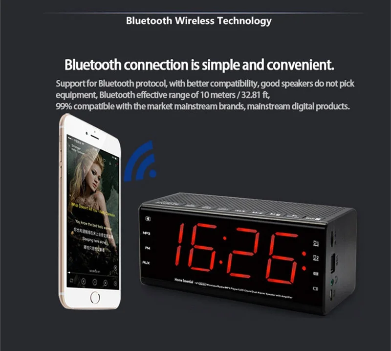 MX-20 Multi-function Digital Alarm Clock BT Speaker LCD Display FM Radio Support TF card U Disk Hands-free - ANKUX.COM