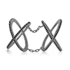 Black Pave Diamond 925 silver Cross Chain Ring