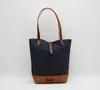 Tote bag waxed canvas,navy blue color, leather base with handles and closures in leather - LHB 0018
