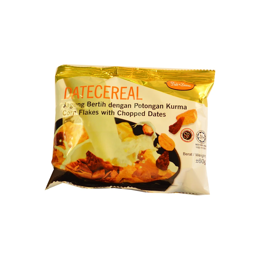Saludable venta al por mayor 60g Malasia fecha añadido a granel de cereales de desayuno con conveniente paquete