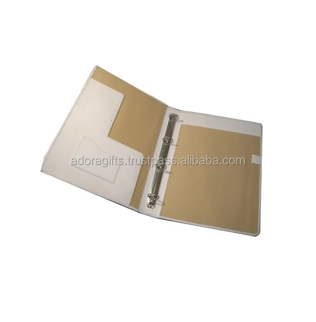 promotional purpose pu leather white color 4 ring binder folder