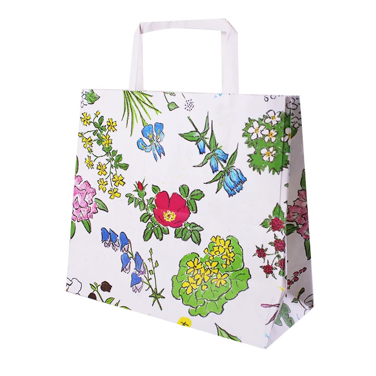 fancy flower printed paper bag custom packaging