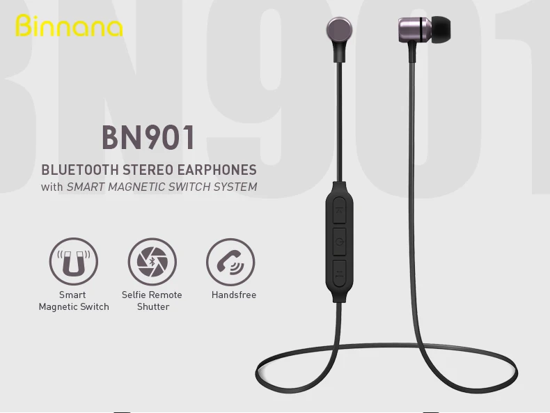 Wireless Bluetooth Headphone Earphones BN901 Featuring Magnetic Switch On/Off and Bluetooth Selfie Shutter IND - ANKUX.COM