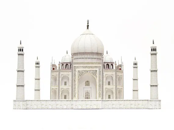 Miniature Taj Mahal Model Indian White Marble Decorative Marble All