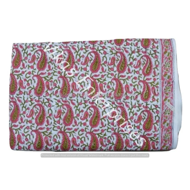 hand block printed cotton fabric paisley design printed indian