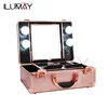 ILUMAY Small LED Makeup Train Case / Lighted Travel Portable Cosmetic Organizer Box With Led Light
