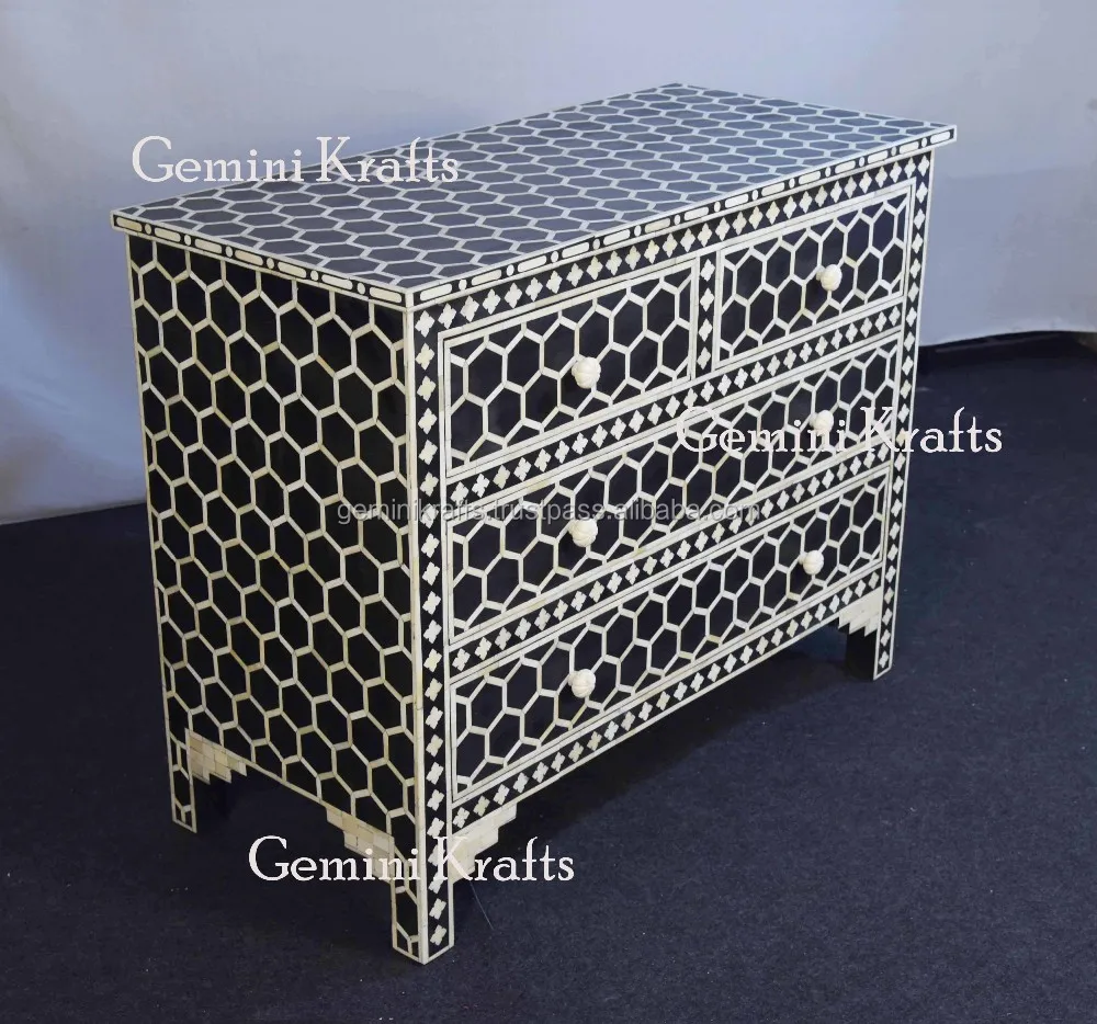 Bone Inlay 4 Drawer Black White Hexagon Chest Of Drawers Buy