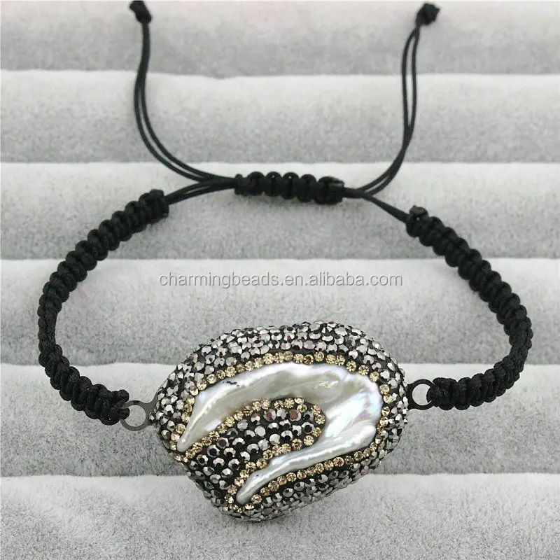 CH-JST0771 wholesale rhinstone pearl connector bracelet,handmade macrame stone charm bracelet ,braided bracelet fashion