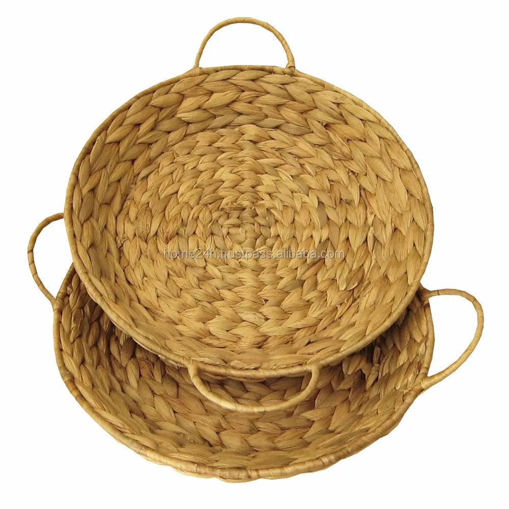handmade woven water hyacinth round tray & rack - wicker small