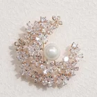 Korean Brooch Moon Shape Flower Rhinestone Bridal Flower Brooches Bouquet