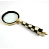 Nautical Brass Hand held Magnifier 3 Inch Brass Magnifying Glass Lens Black n White Check Design with Curvy Handle Grip