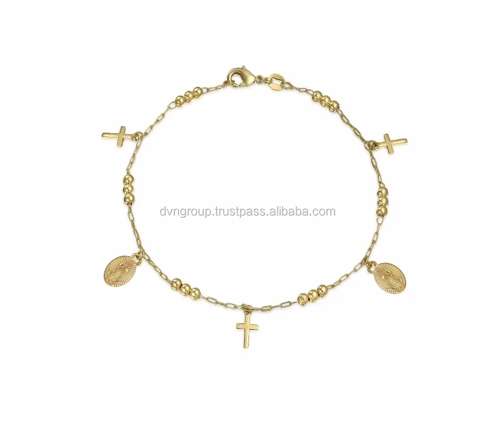 Gold Überzogene Jungfrau Maria Kreuz Charme Armband