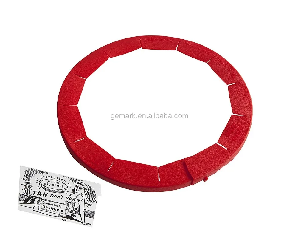 adjustable pie crust shield, bpa-free silicone, red, fits 8.