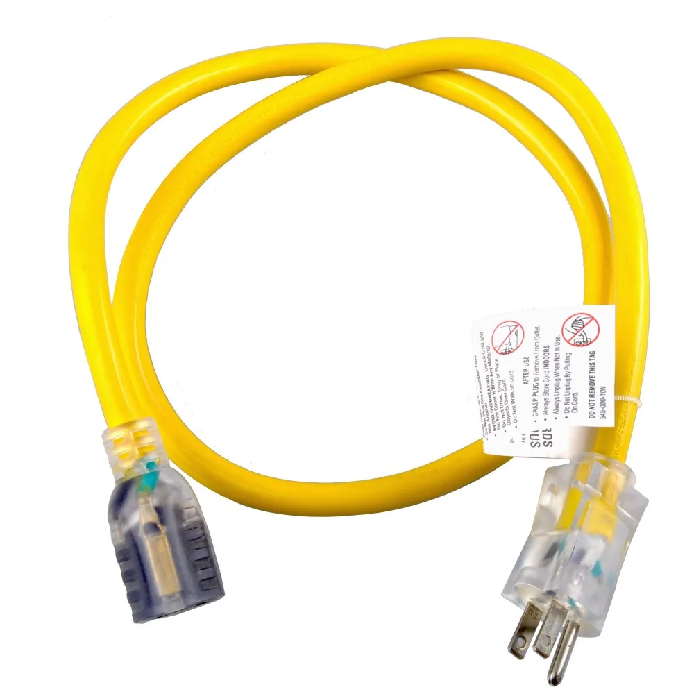 US Wire and Cable 14/3 100-Feet SJTW Yellow Lighted Extension Cord