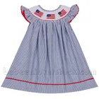 American flag hand smocked bishop dress for Independence Day
