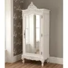 Antique White Hand Carved French Style 1 Door Mirrored Bedroom Wardrobe Armoire
